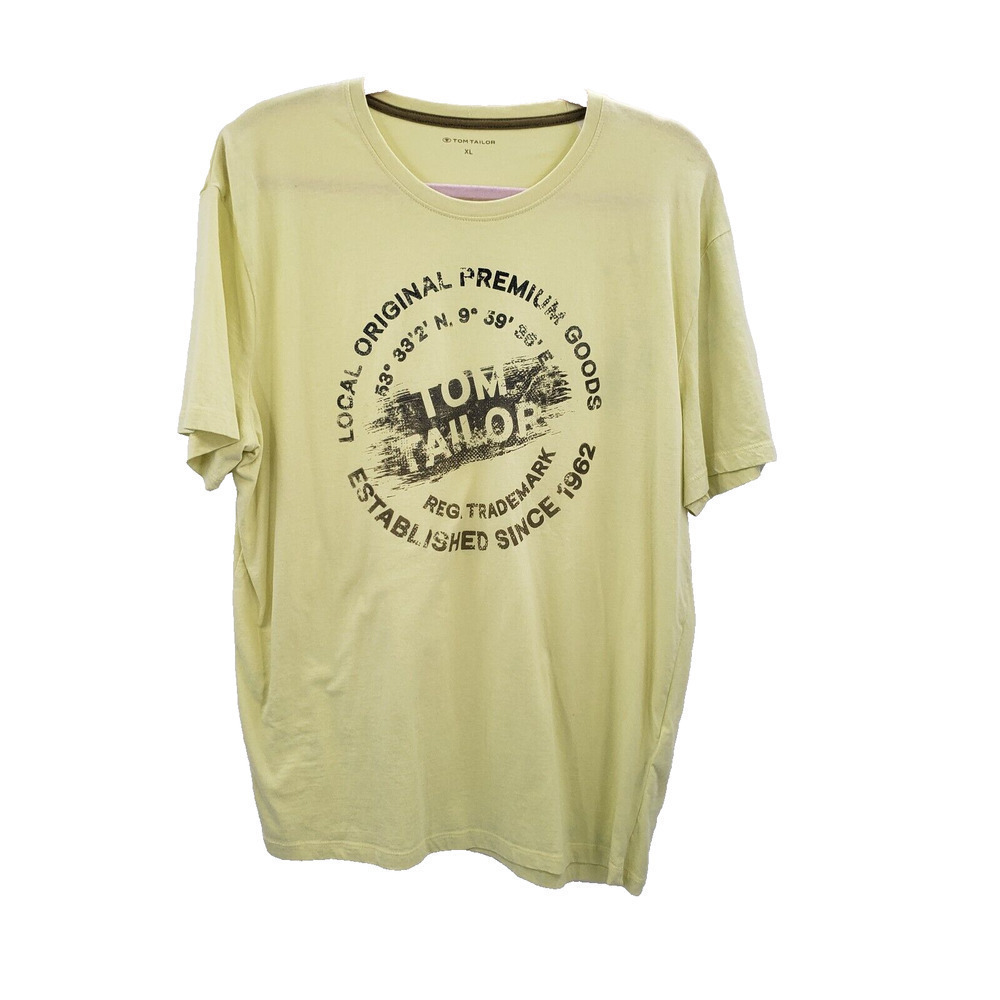 Tom Tailor XL Short Sleeve T Shirt Men Size Yellow Logo Graphic Print Crew Neck